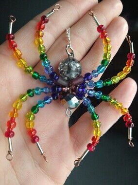 Handmade Rainbow Beaded Spider Pendant